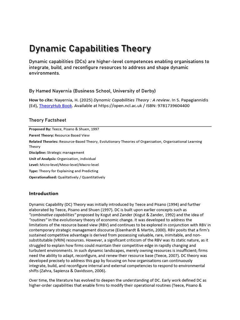 Dynamic Capabilities Theory | PDF | Strategic Management | Cognition