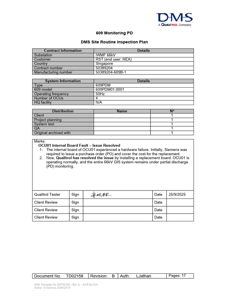IWMF 66kV GIS PDM 609_Maintenance Report _10_Oct_2025 | PDF | Ultra ...