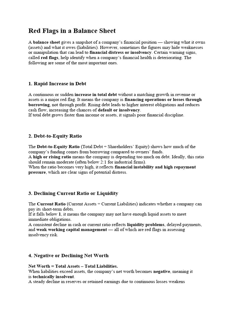 Red Flags in A Balance Sheet | PDF | Debt | Income Statement