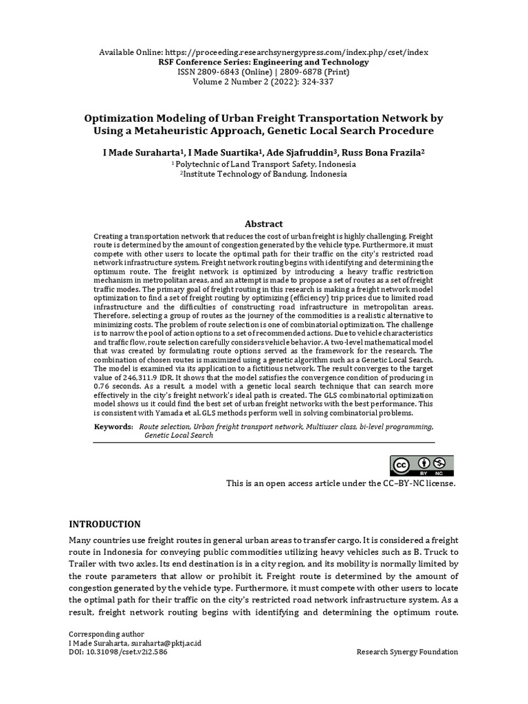 Optimization Modeling of Urban Freight T | PDF | Genetic Algorithm ...
