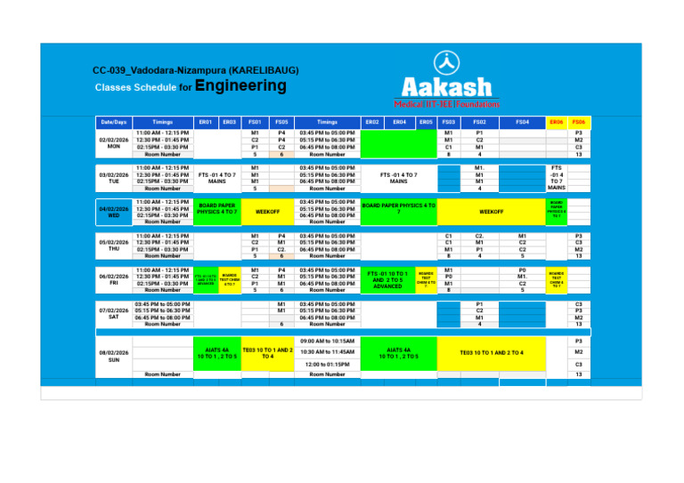 24-25 Time Table Engineering Vadodara Karelibuag | PDF