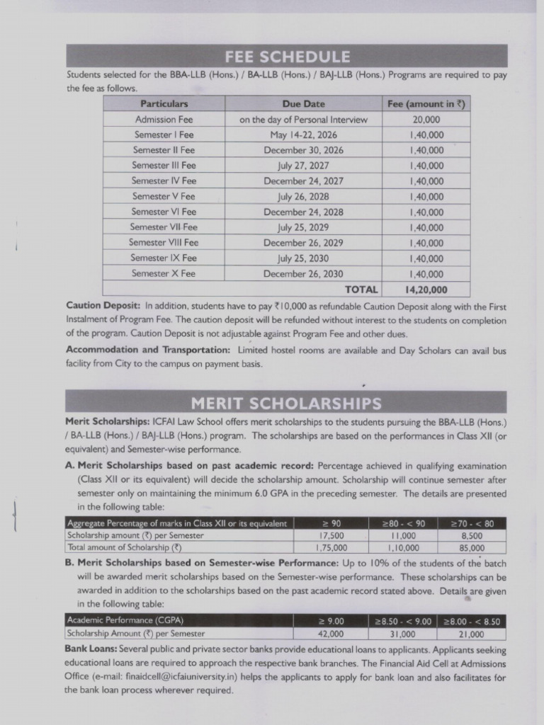 Fee Structure LLB | PDF