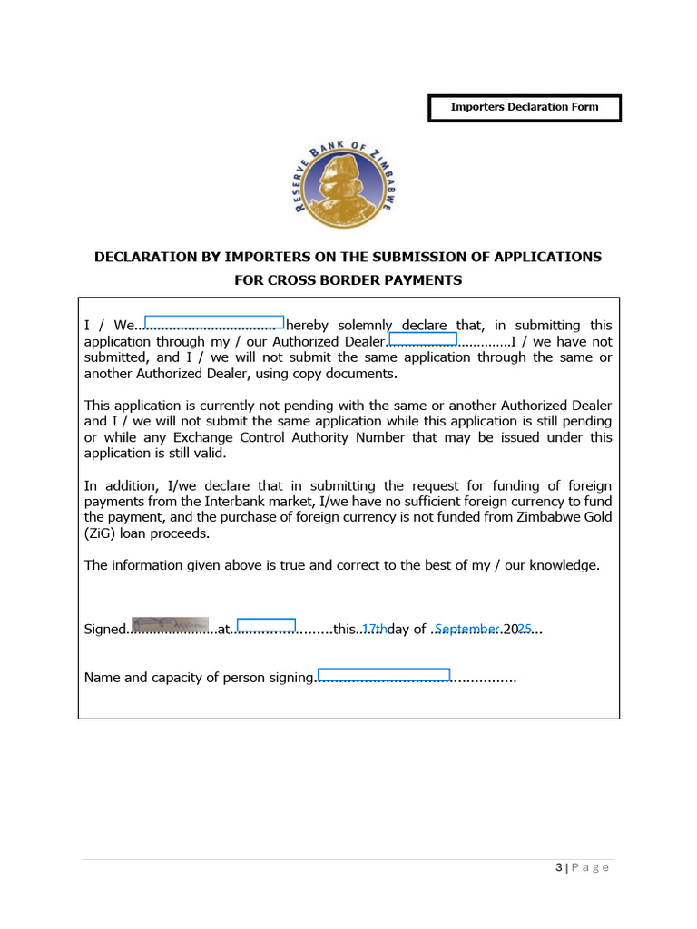 Revised Importers Declaration Form 17.09.2025 | PDF