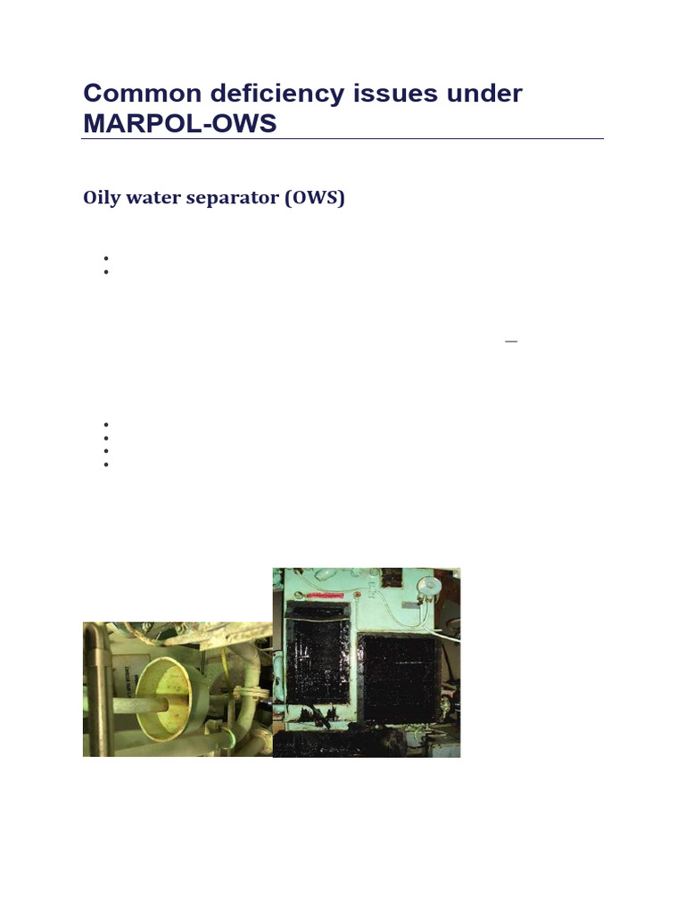 Common Deficiency Issues Under MARPOL - OWS | PDF