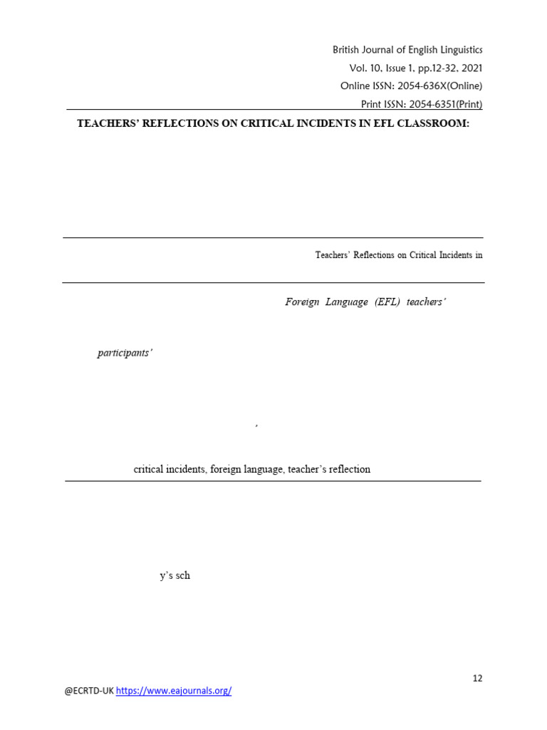 Teachers Reflections on Critical Incidents in EFL Classroom (1) | PDF ...