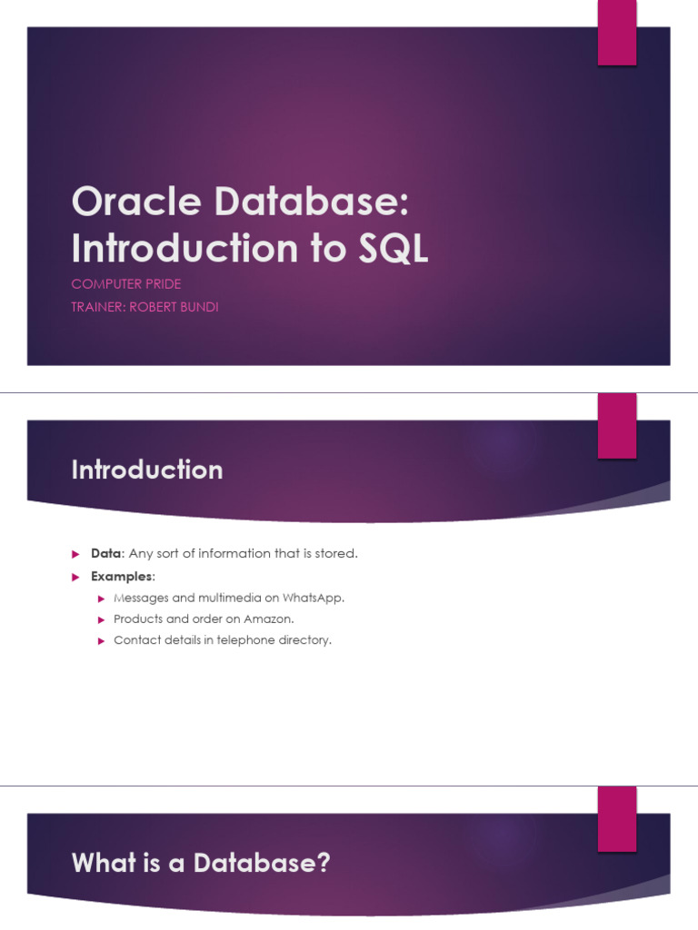 3. Oracle Database - Introduction Part 3 | PDF | Databases | Sql