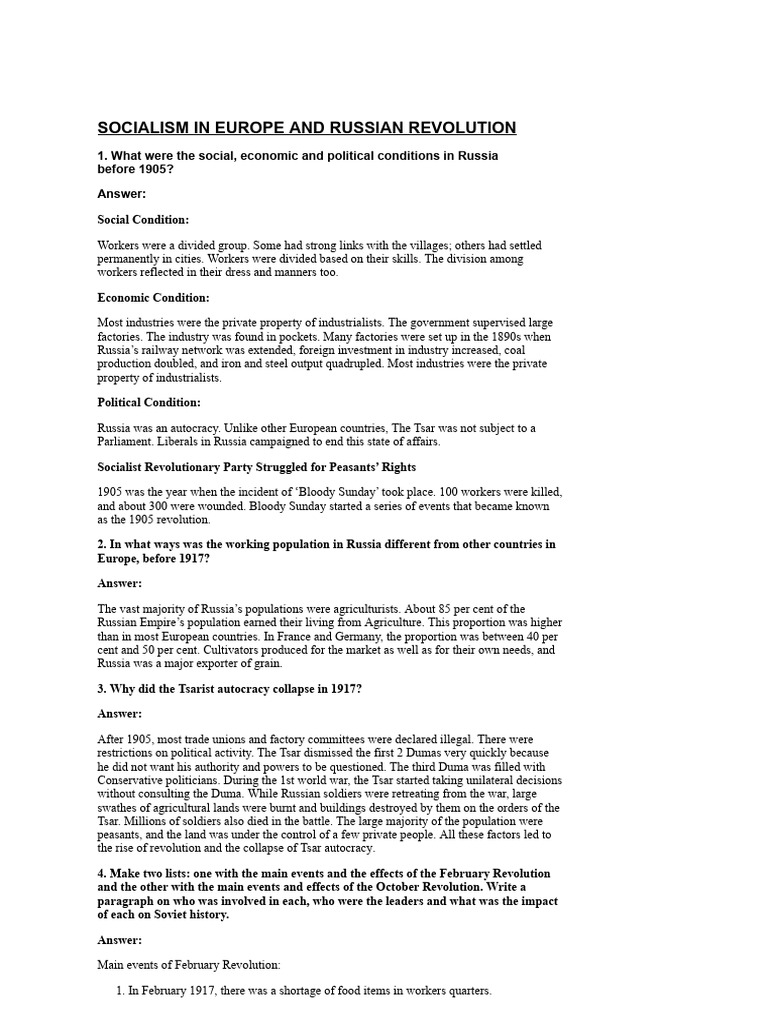 Open Socialism in Europe and Russian Revolution Grade-9 Notes | PDF ...