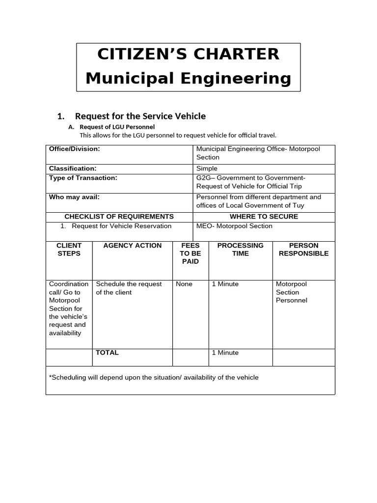 Citizen's Charter-Final-Motorpool Section | PDF | Transport