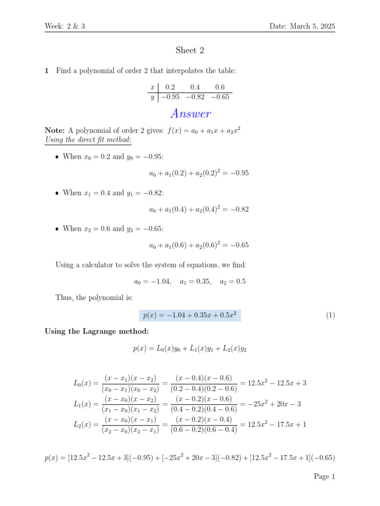 Numerical Sheet 2 | PDF | Interpolation | Mathematics