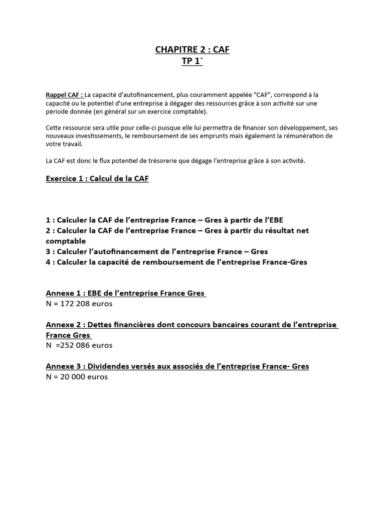 TD1 Caf | PDF | Revenu brut | Les sociétés