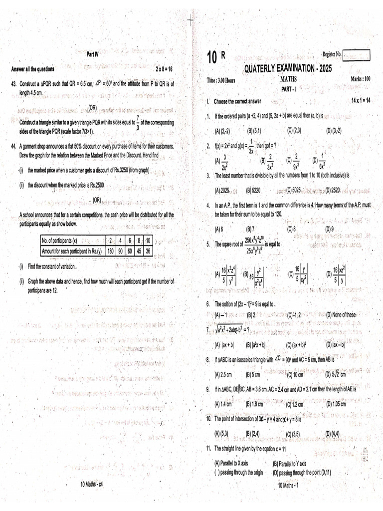 10 Maths em Quarterly 2025 Qp&Key | PDF