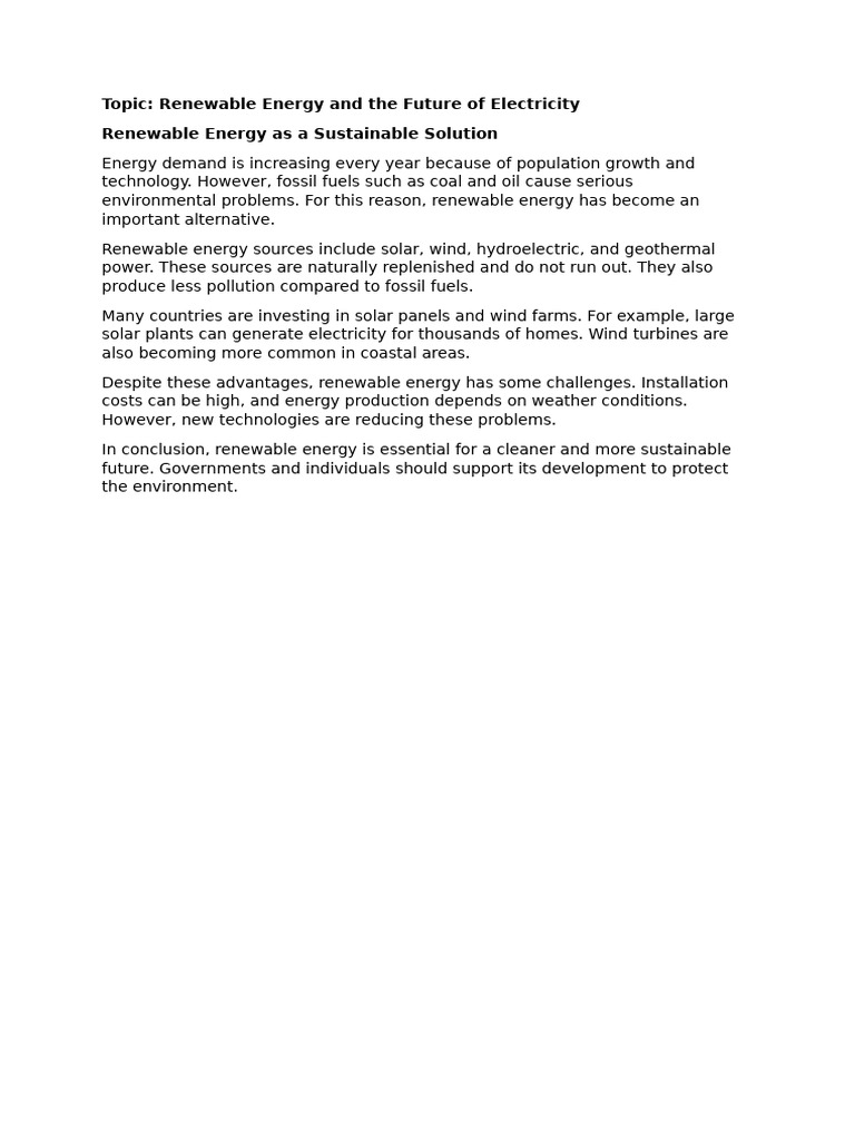 Renewable Energy and the Future of Electricity | PDF