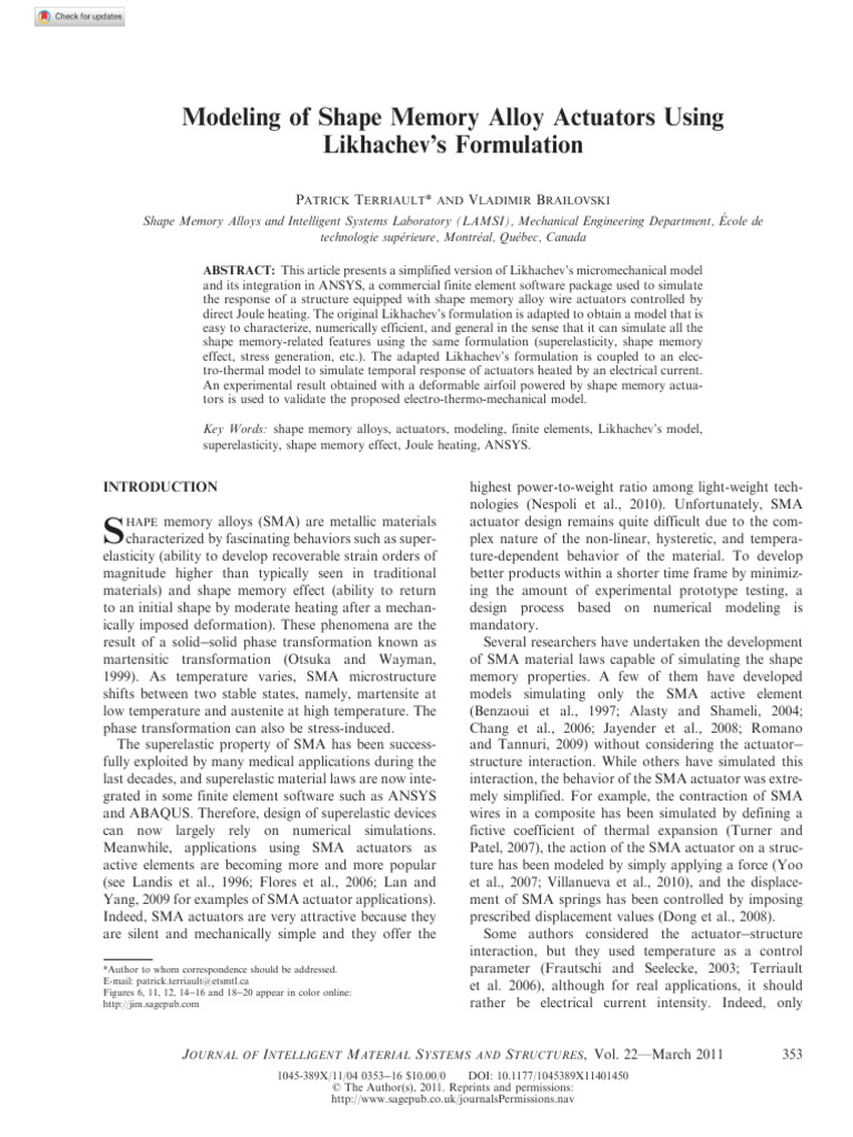 Modeling of Shape Memory Alloy Actuators Using Likhachev's Formulation ...
