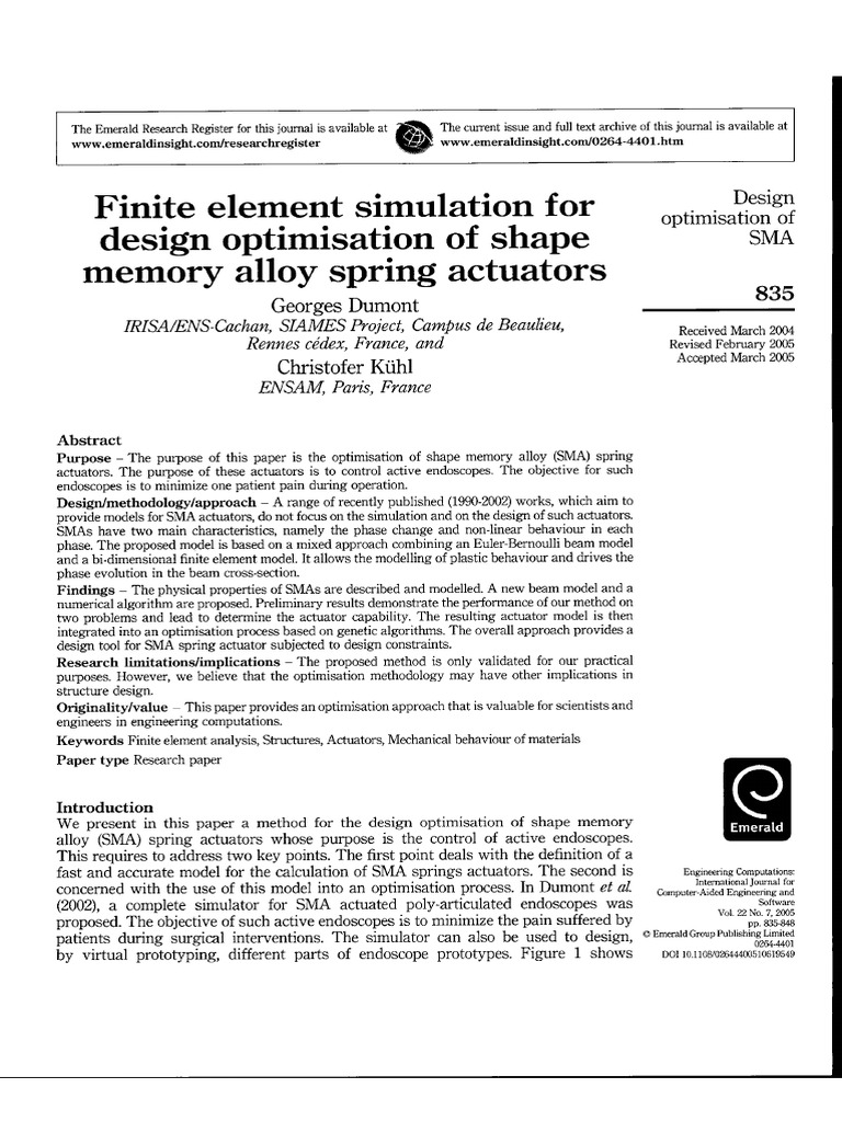 Finite Element Simulation For Design Optimisation of Shape Memory Alloy ...