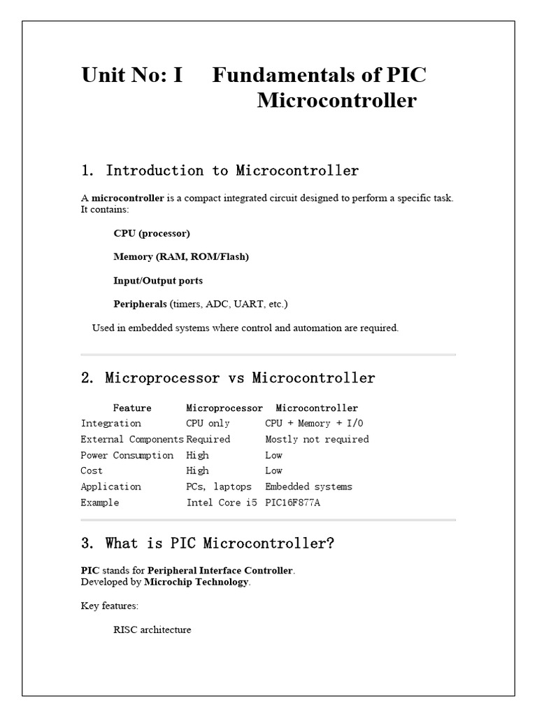 Unit 1 of Pic | PDF | Microcontroller | Central Processing Unit
