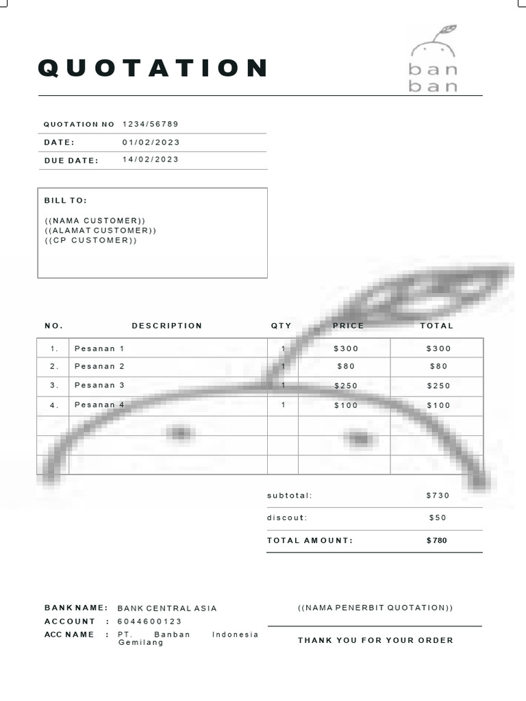 Template Quotation - Banban | PDF