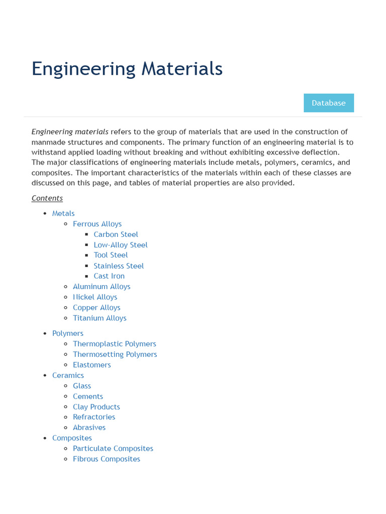 Engineering Materials - MechaniCalc | PDF | Stainless Steel | Steel