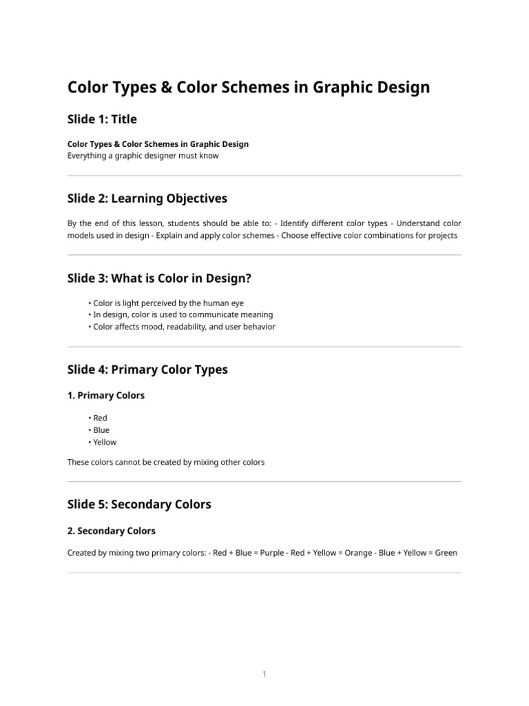 Color Types & Color Schemes in Graphic Design - Teaching Slides | PDF ...