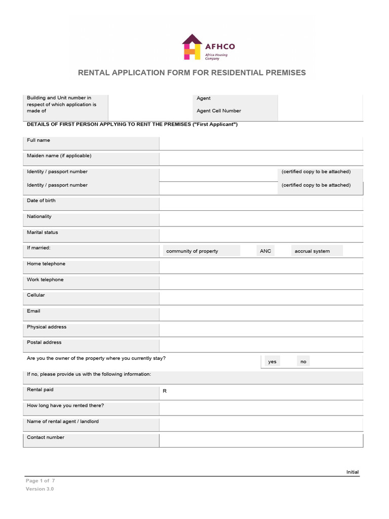 Rental Application Form For Residential Premises V2021 Popia | PDF ...
