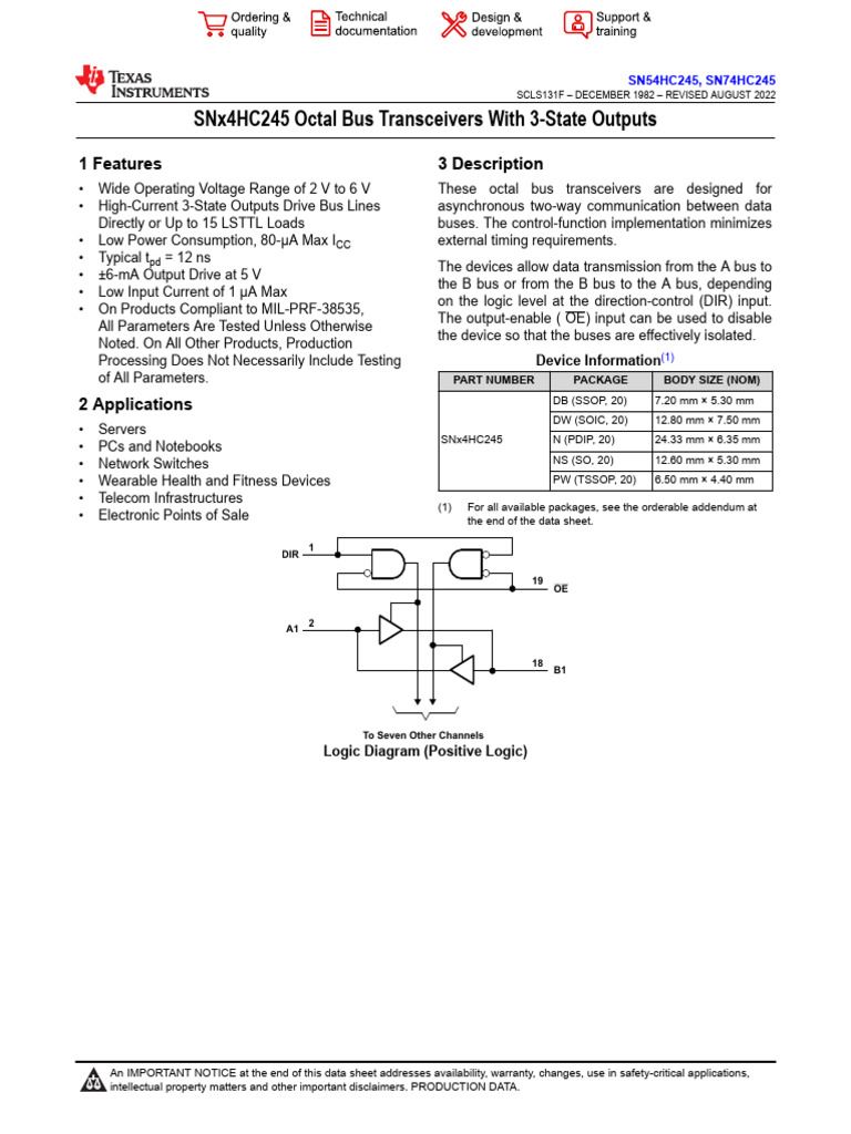 SN 74 HC 245 | PDF | Electrostatic Discharge | Electrical Engineering