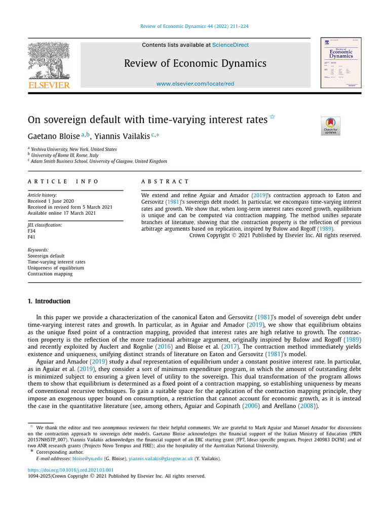 On Sovereign Default With Time Varying Interest 2022 Review of Economic ...