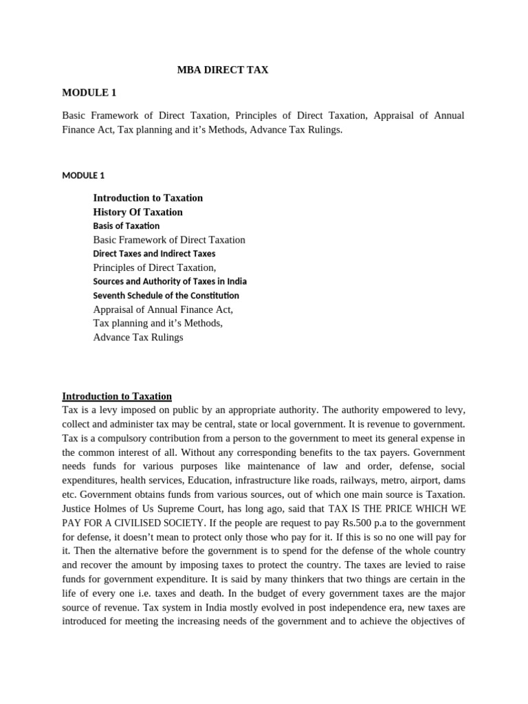1 Module Introduction To Direct Taxation | PDF | Taxes | Value Added Tax