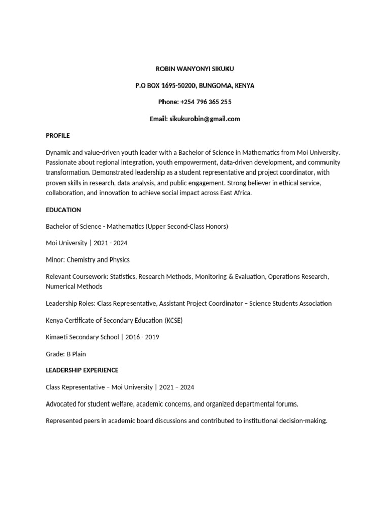 ROBIN'S CV- EAC | PDF | Science | Mentorship