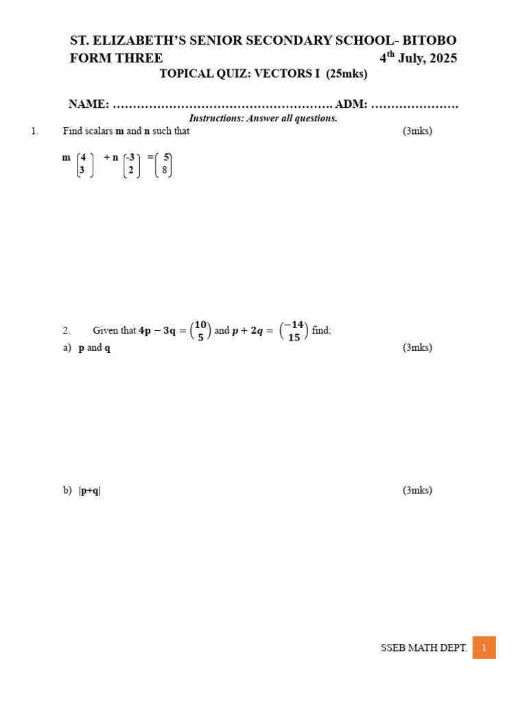 Vectors 1 Quiz - 111607 | PDF