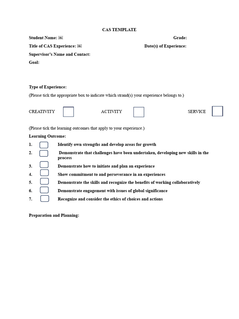 Myp Cas Reflection Template | PDF