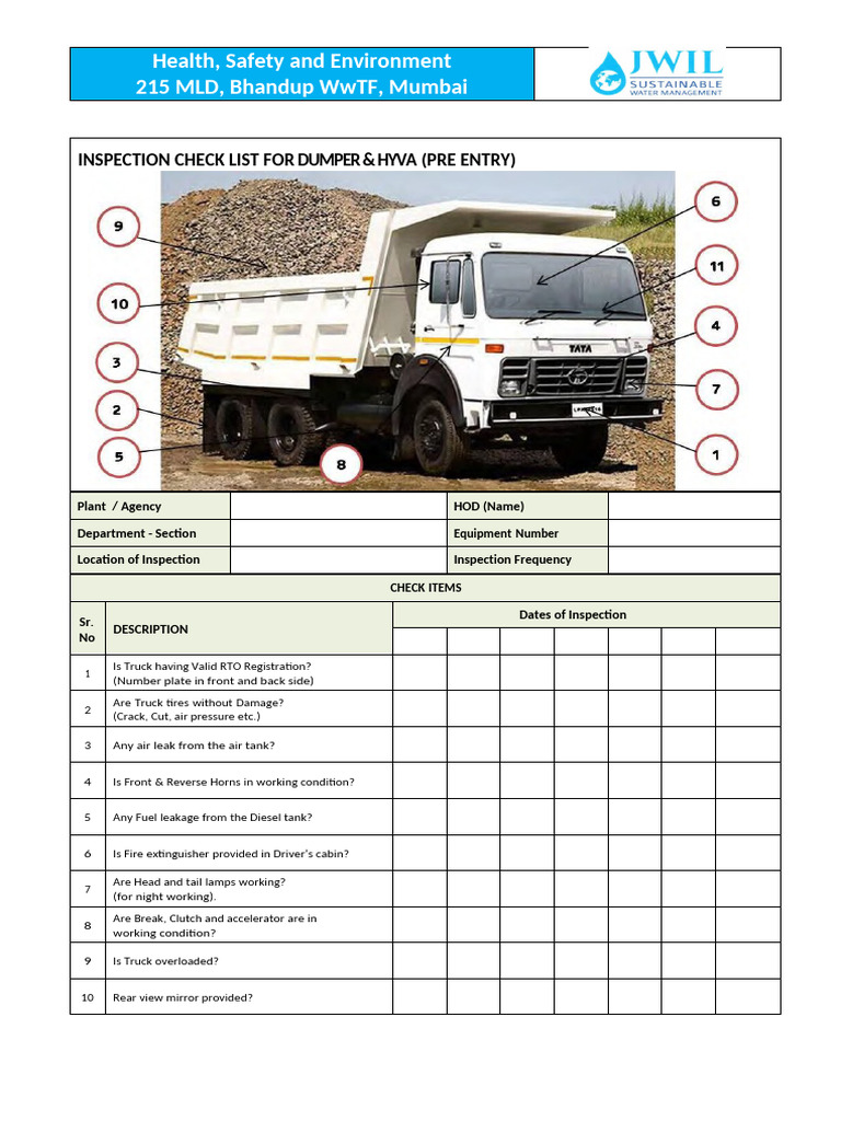 Dumper & Hyva Inspection Checklist | PDF