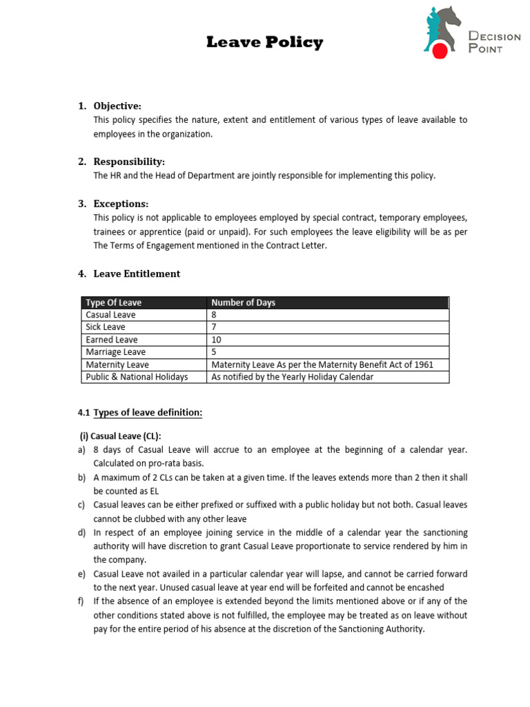 DP Revised Leave Policy | PDF | Pro Rata | Sick Leave