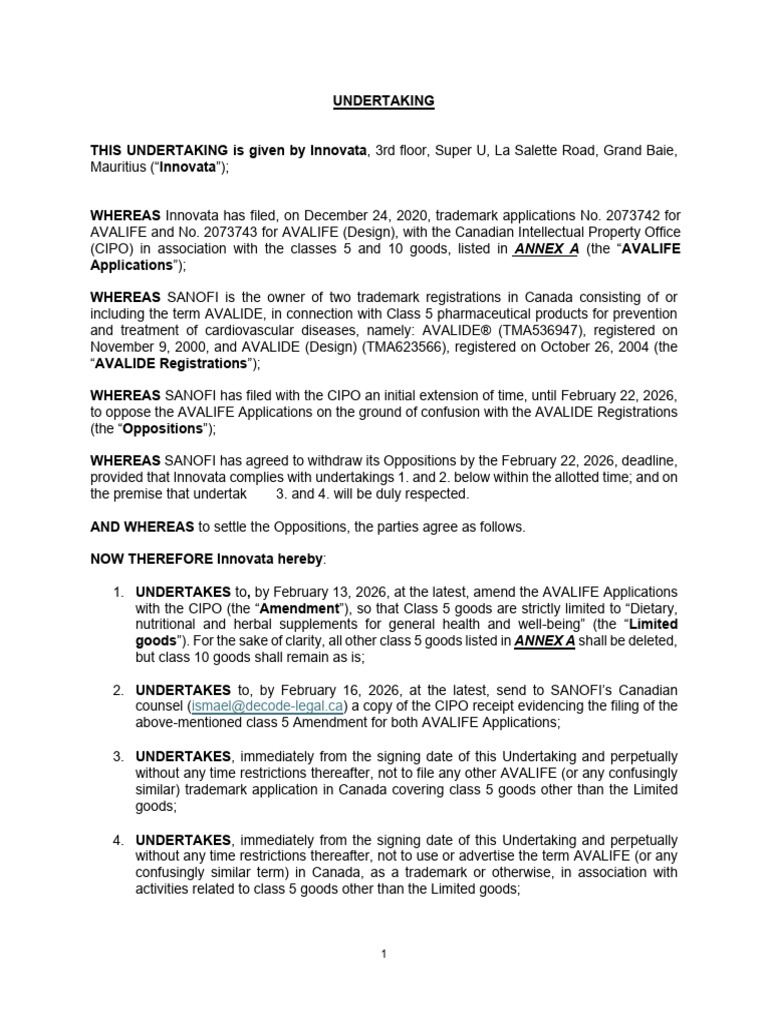 Innovata AVALIFE Undertaking | PDF | Infection | Dermatitis