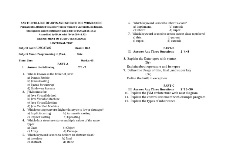 1st Internal II Bca (Java) | PDF | Java (Programming Language) | Java ...