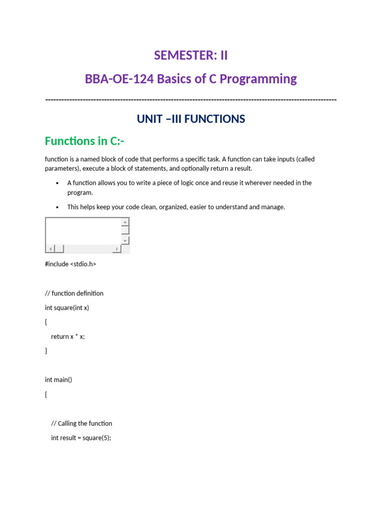 Bba C Programming Notes Unit-3 | PDF | Parameter (Computer Programming ...