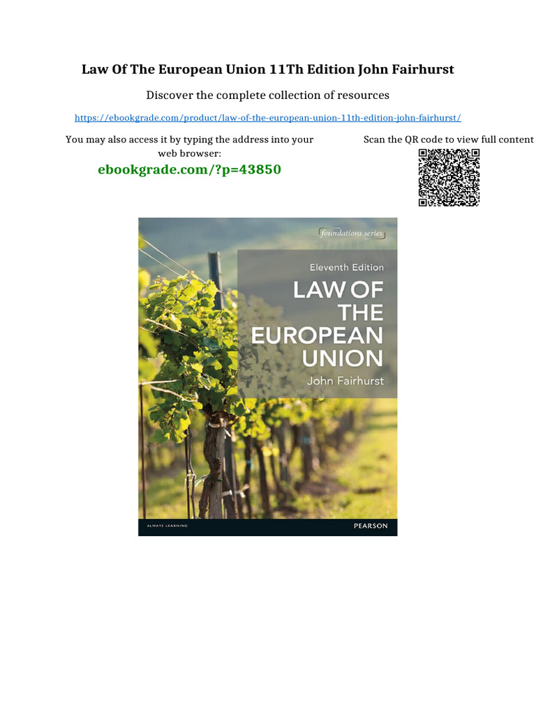Law of the European Union 11th Edition JOHN FAIRHURST all chapters ...