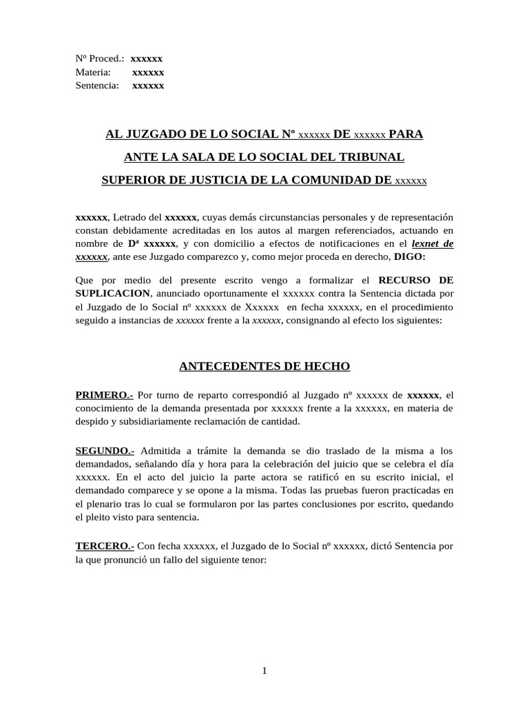 Recurso Suplicacion | PDF | Sentencia (ley) | Caso de ley
