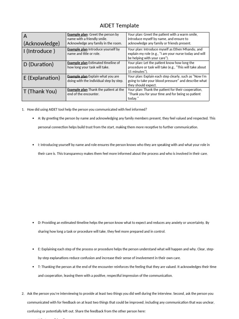 W05 Application AIDET-nurs 105 Document AIDET Template | PDF