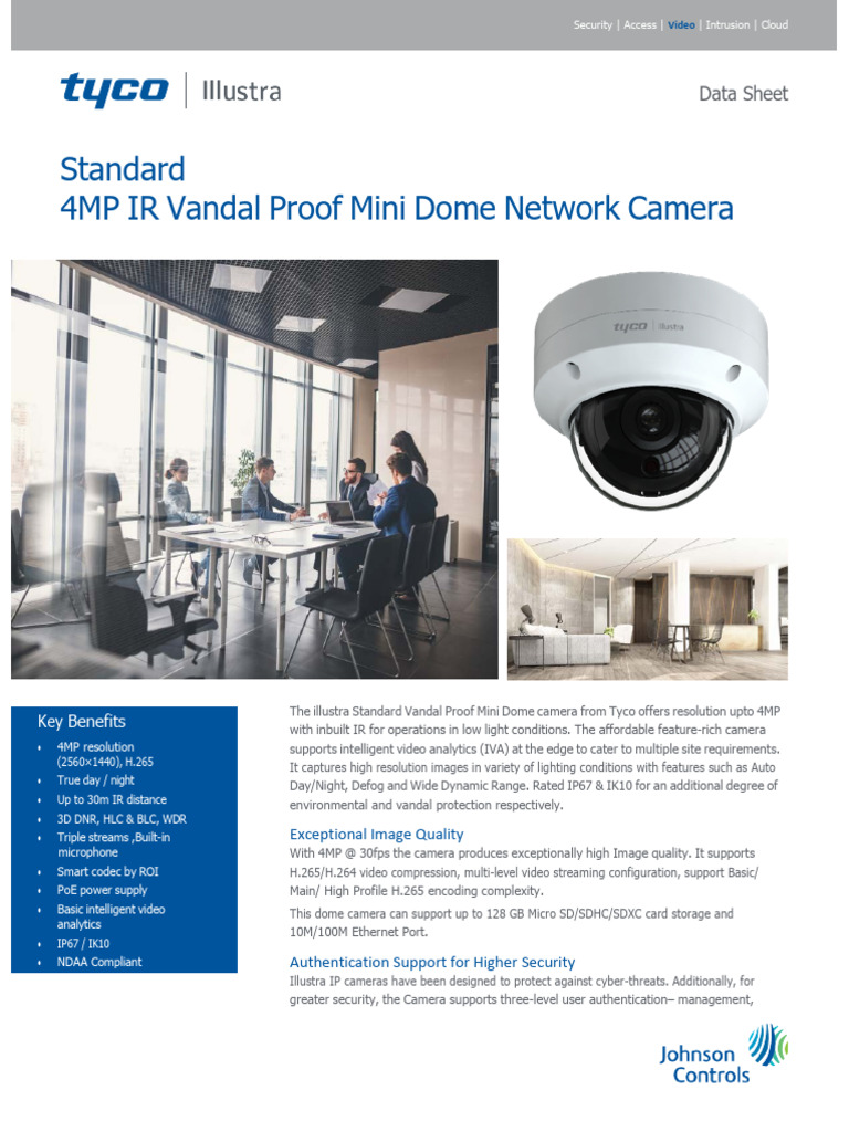 Illustra STD 4MP IR Vandal Proof Mini Dome Network Camera | PDF | Video ...