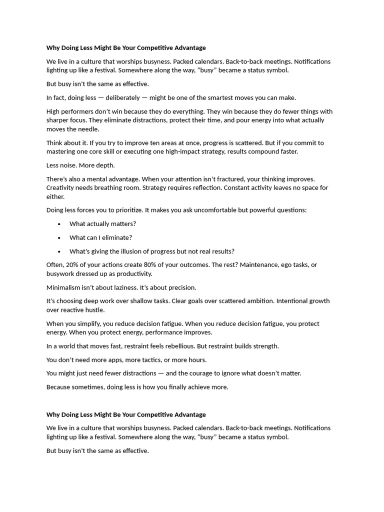 Why Doing Less Might Be Your Competitive Advantage | PDF | Creativity ...
