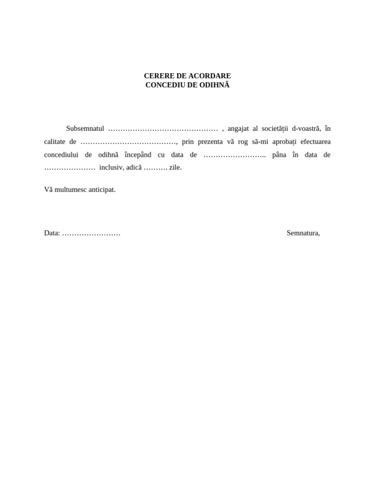 Model Cerere Concediu Odihna | PDF