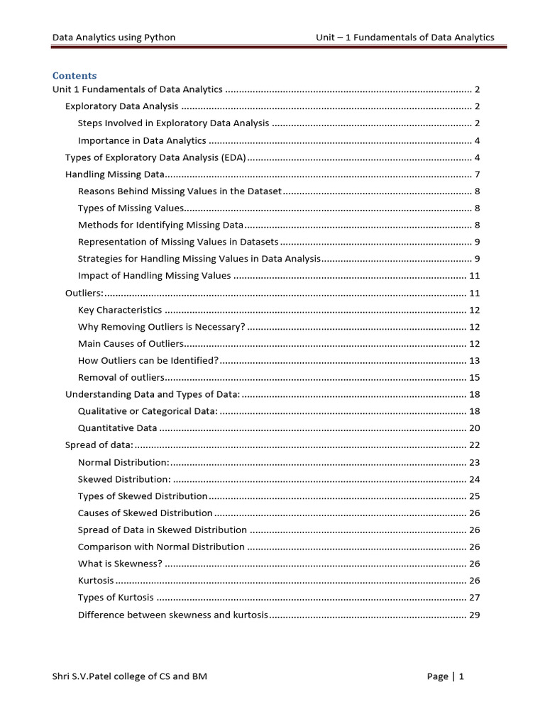 Unit1 - Fundamentals of Data Analytics | PDF | Outlier | Data Analysis