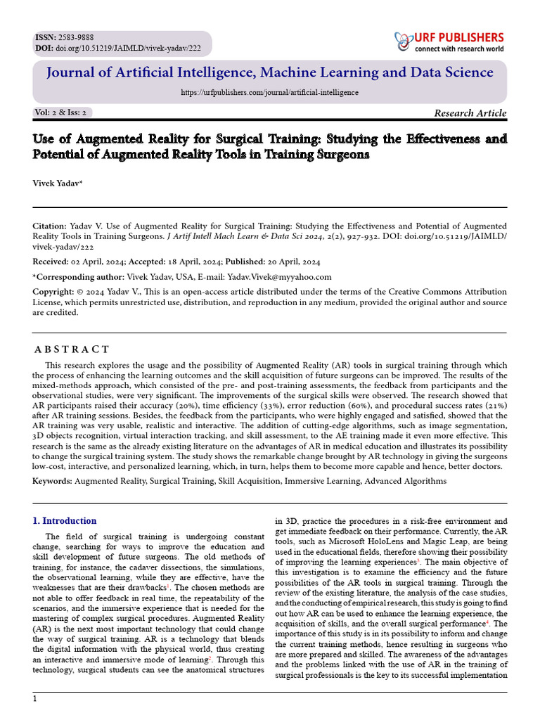 Use of Augmented Reality for Surgical Training: Studying the ...
