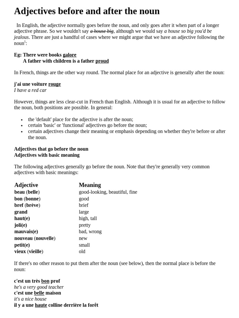 Adjective Before or After The Noun | PDF | Adjective | Noun