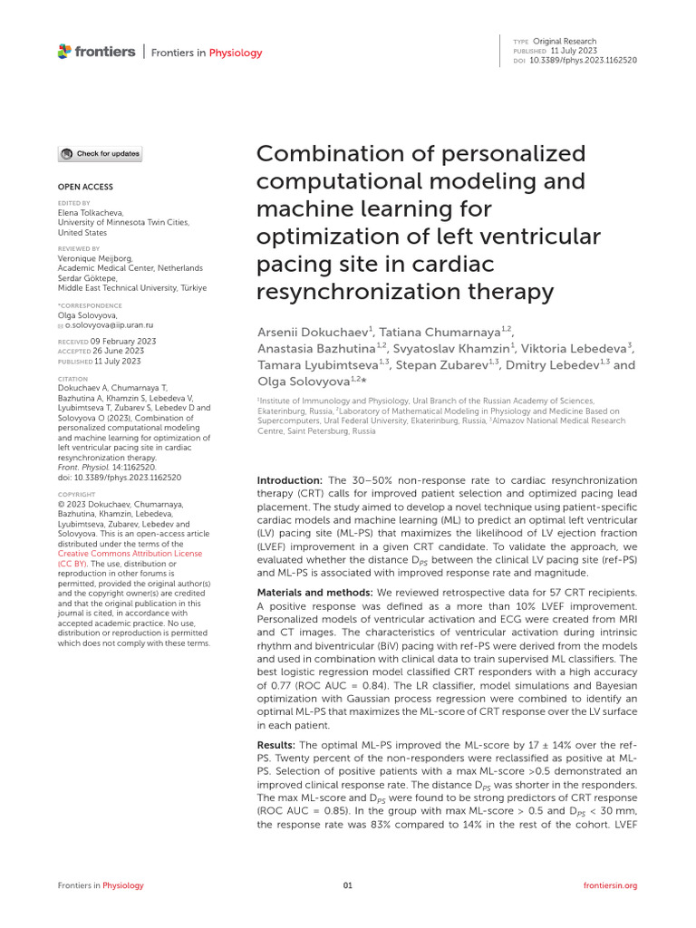 Combination of Personalized Computational Modeling and Machine Learning ...