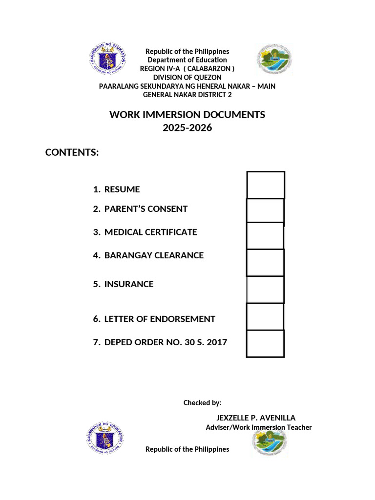 Work Immersion Documents | PDF