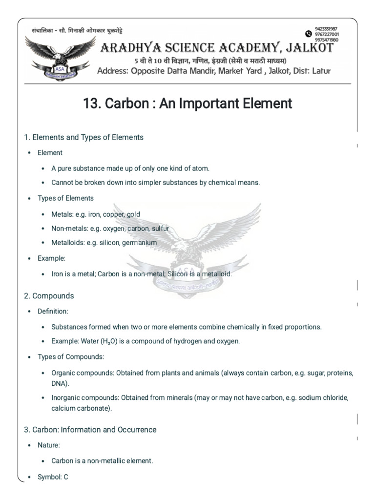 Carbon - An Important Elements | PDF | Carbon | Chemical Compounds