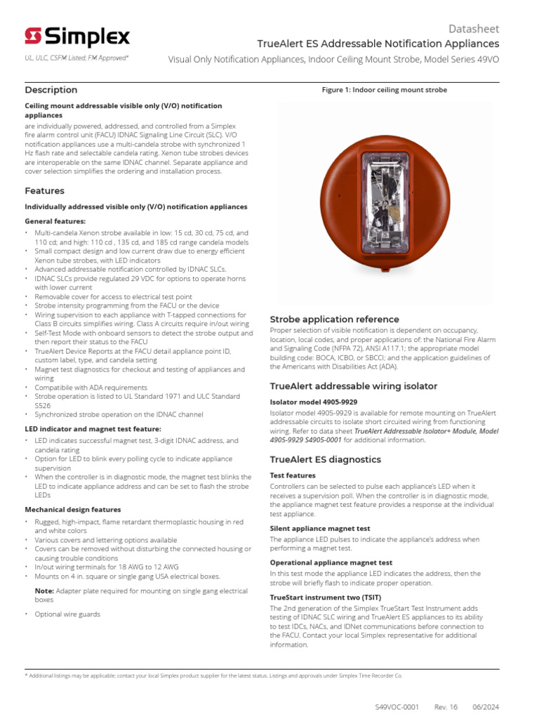 Addressable Strobe - Ceiling Mounted | PDF | Electrical Wiring | Power ...
