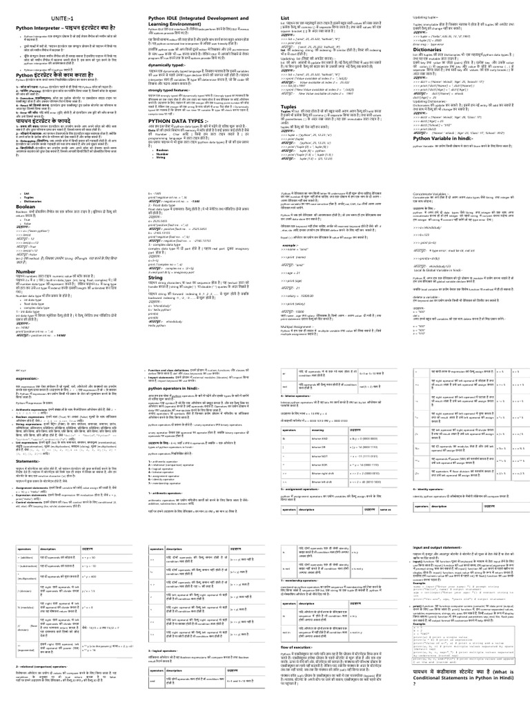 Python Notes in Hindi 1 | PDF
