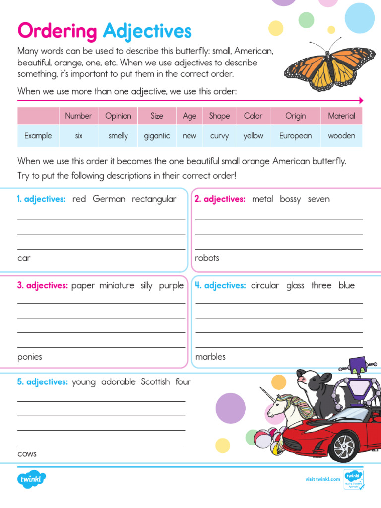 Color Ordering Adjectives Activity | PDF