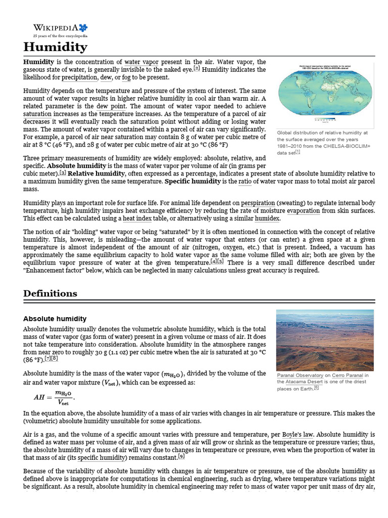 En.wikipedia.orgwikiHumidity | PDF | Humidity | Greenhouse Effect